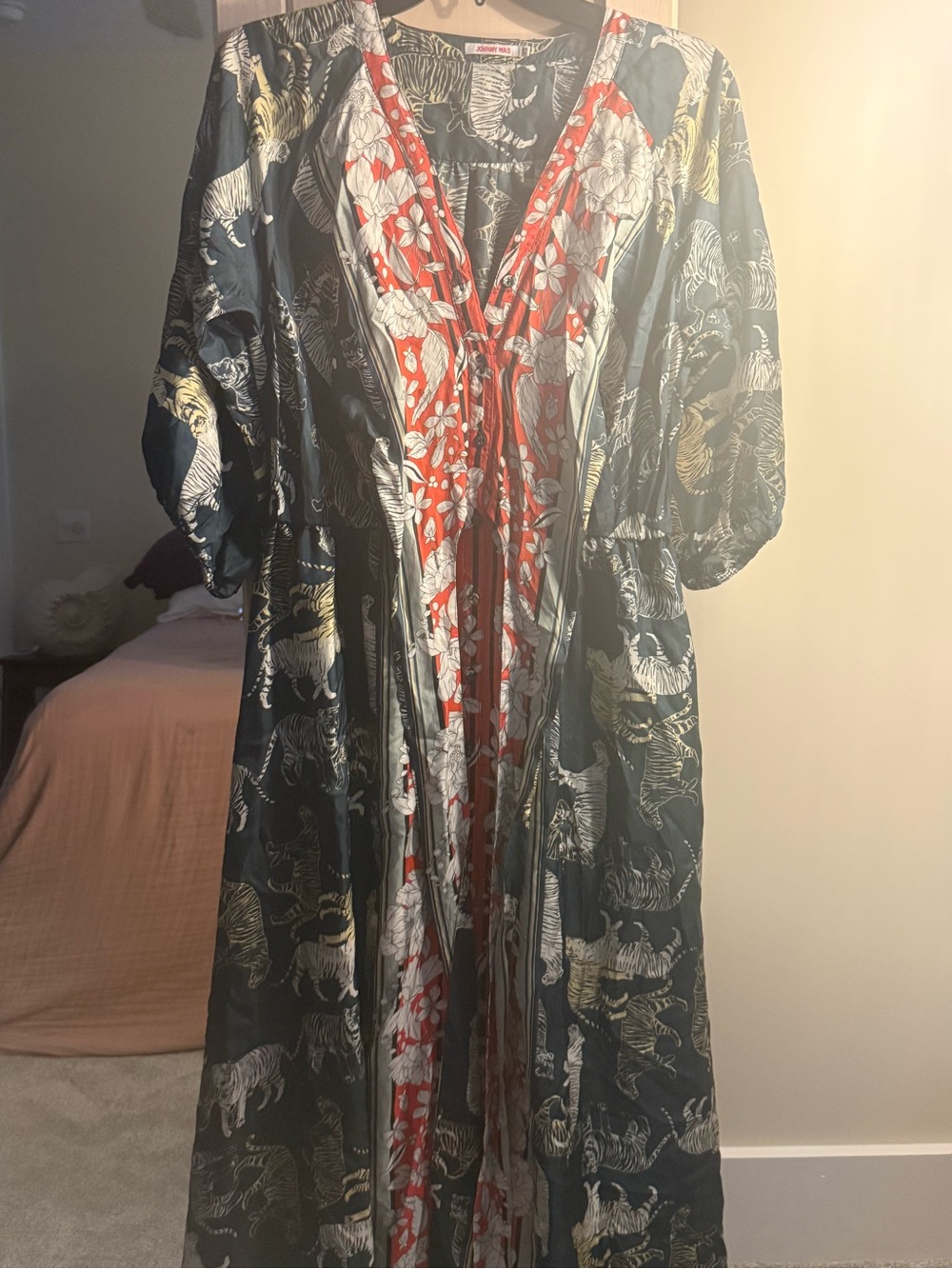 Johnny Was Navy and Cream Tropical Print Blouse